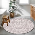 thumbnail image 4 of Farmhouse Flower Large Area Rugs for Bedroom Living Room, Soft Non Slip Carpet Bedside Rug, Botanical Vintage Purple Leaf Plant Round Floor Cover Kitchen Accent Rug 3.3' for Dining Room/Office, 4 of 9