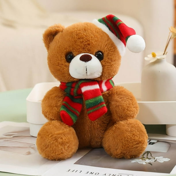 XWSHYW Decoraciones Navideñas Bufanda Regalo de Navidad Lindo Oso de Peluche Juguete Gorro de Navidad Oso de Peluche Muñeco de Tela