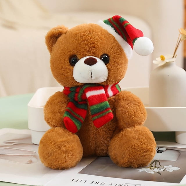 Xihbxyly Oso de Peluche Navideño, Diseño Festivo de Gorro de Papá Noel, Tela Suave y Cómoda, Decoración Navideña Acogedora, Compañero Versátil para El Hogar, Tamaño de 20 Cm