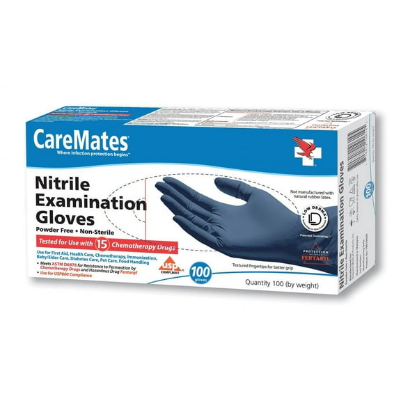 CareMates Nitrile Examination Disposable Medical Grade Latex & Powder Free Gloves, x-Large, 100 Ct