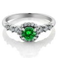 thumbnail image 2 of Gem Stone King 925 Sterling Silver Simulated Emerald and White Created Sapphire Engagement Ring for Women (1.26 Cttw, Round 5MM, Available 5,6,7,8,9), 2 of 3