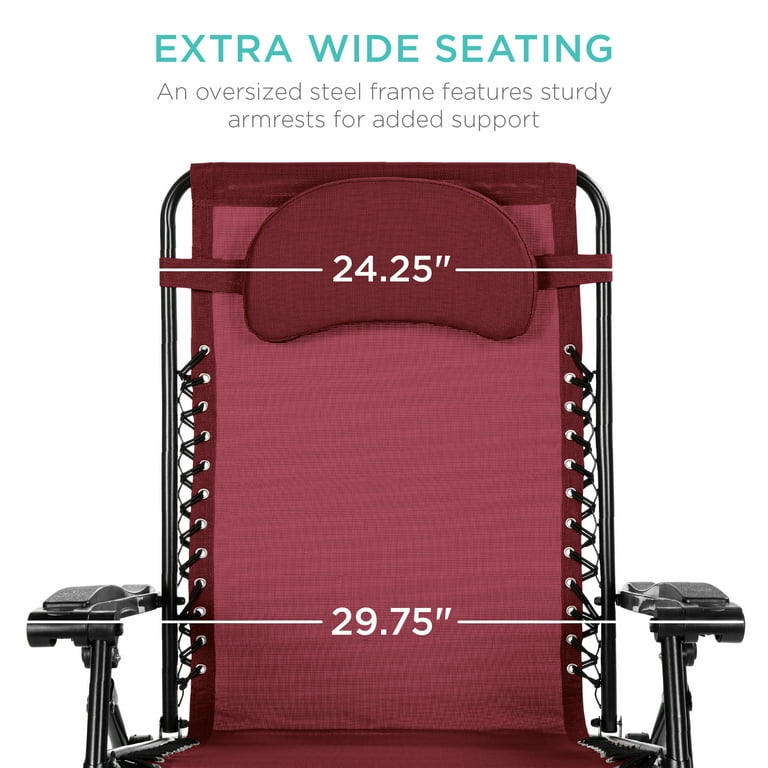 Best Choice Products Oversized Zero Gravity Chair Folding Outdoor Patio Lounge Recliner w Cup Holder Burgundy