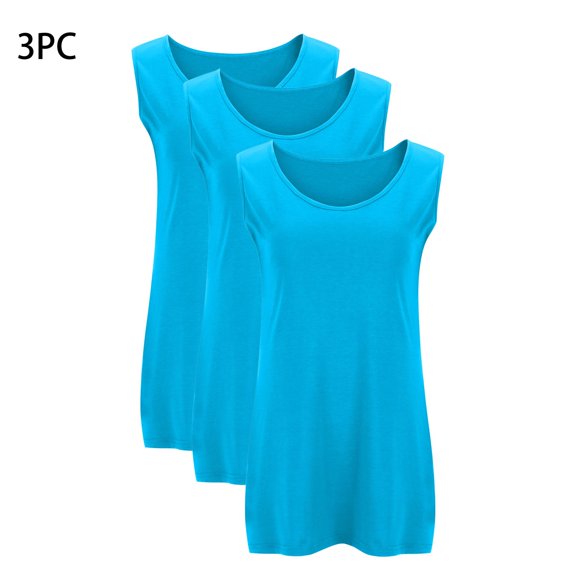Gfyviroh 3 Pack Tank Tops for Women Solid Comfy Crew Neck Undershirts Plus Size Sleeveless Loungewear Tanks