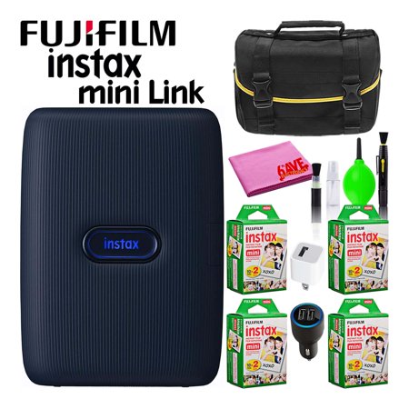 Fujifilm Instax Mini Link Portable Smartphone Printer (Dark Denim) Creative Kit Best Value Classroom Bundle with (80) Instax Mini Films + Carrying Bag +