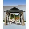 thumbnail image 4 of 10'x10' Hardtop Gazebo with Double Roof & Mosquito Netting, Khaki All-Weather Outdoor Shelter with TripleLock Frame - Dual-Layer Ventilation for Patio, Garden, 4 of 9