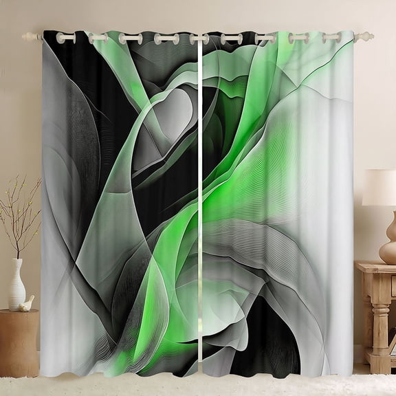 Manfei Green Black and Gray Blackout Curtains Set of 2 (52x84 Each), Modern Abstract Artwork