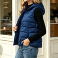 thumbnail image 6 of Guieoi Winter Jacket for Women Striped Checkered Hooded Vest with Zipper Lining and Pockets Coats Navy S, 6 of 7