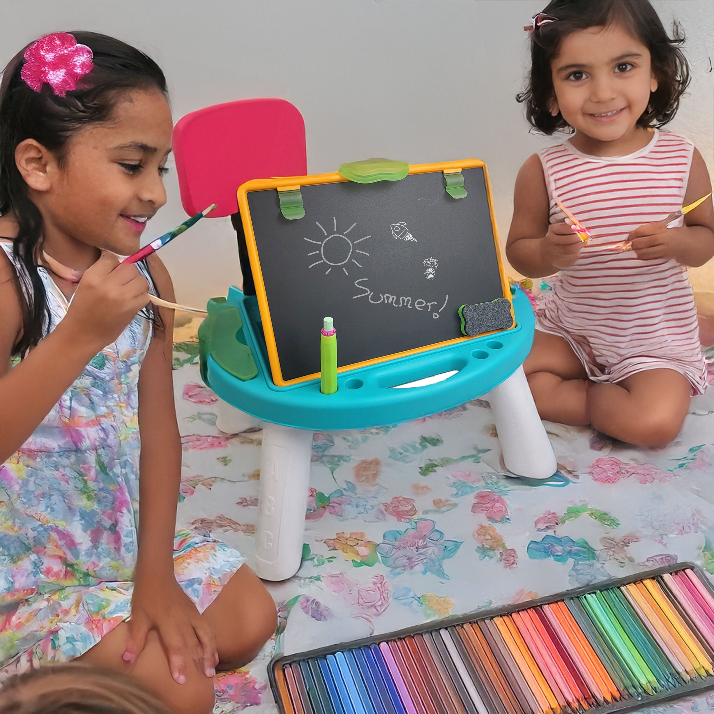 Easel for Kids, Adjustable Standing Sitting Table Top Easel, Double Magnetic Drawing Board with Painting Accessories, Birthday Christmas Gift for Boys Girls