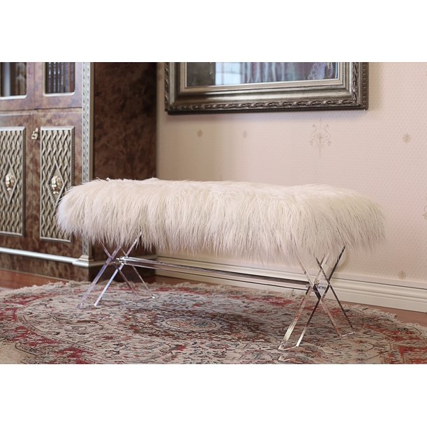 Fur Bench with Acrylic Legs (White or Pink)