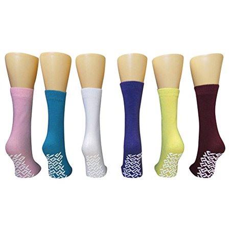 Nobles Assorted Non Skid Non Slip Hospital Gripper Socks 6 Pairs 6 Colors (Ladies Colors) Made in (Best Non Skid Socks For Elderly)