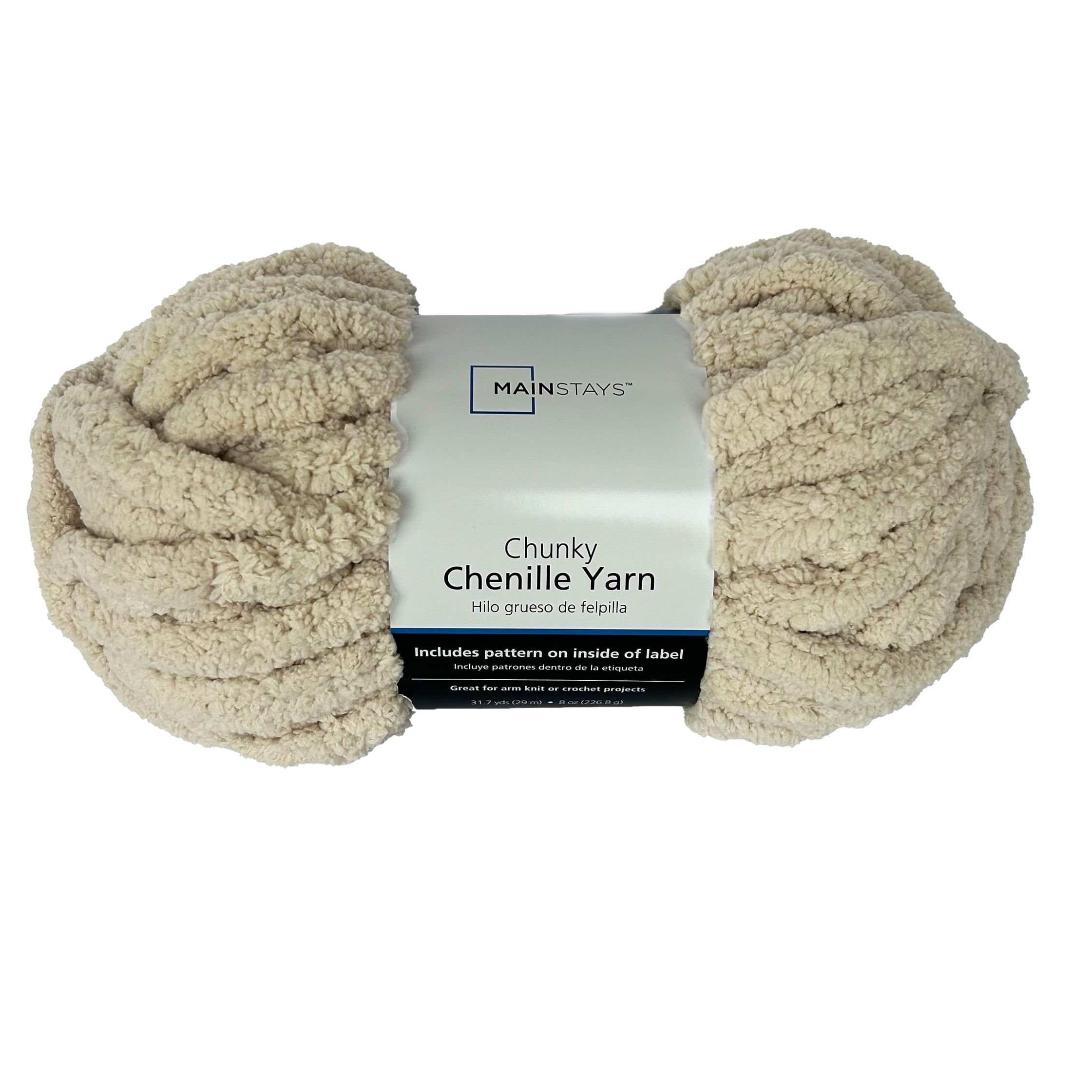 Mainstays Chunky Chenille Yarn, 31.7 yd, Stone, 100 Polyester, Super Bulky