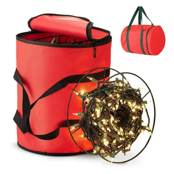 SUPRAPID Christmas Lights Storage Bag, 3 Metal Reels to Store Holiday  Christmas String Lights, Red Tear Proof Oxford Fabric Zip Up Bag with  Reinforced Handles 