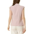 thumbnail image 3 of INSPIRE CHIC Women's Ruffles Cap Sleeve Tops Tie Neck Button Up Peter Pan Collar Blouse Shirts L Pink, 3 of 6