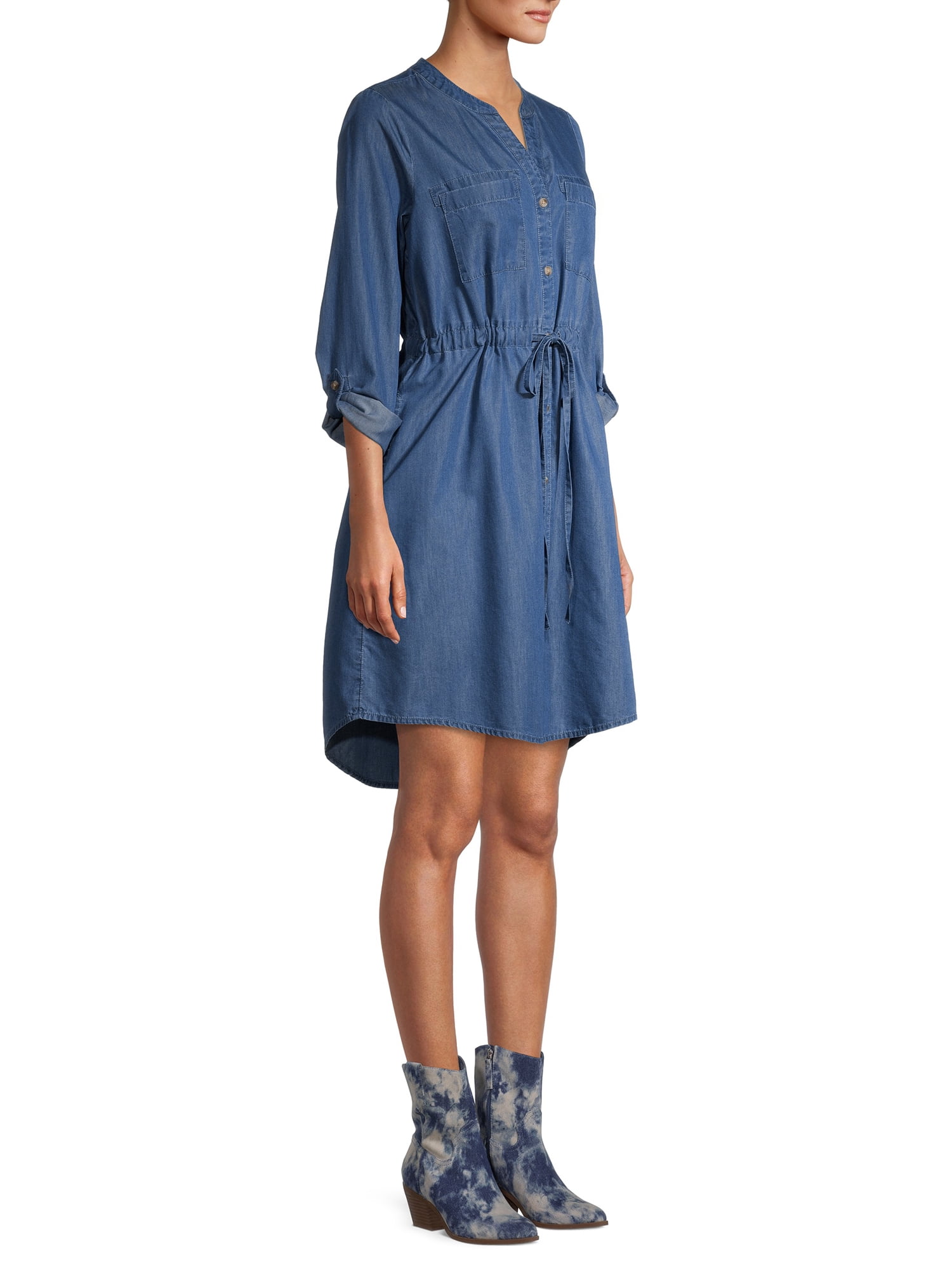 Time and True Women's Woven Utility Shirt Dress