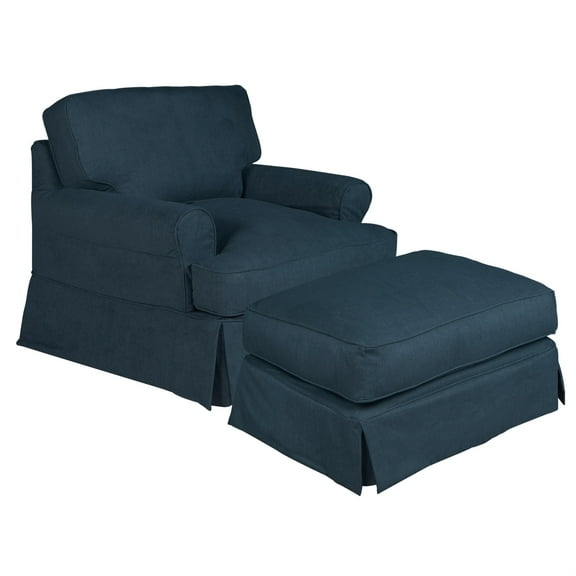 Sunset Trading Horizon T-Cushion Fabric Slipcover Chair & Ottoman in Navy Blue