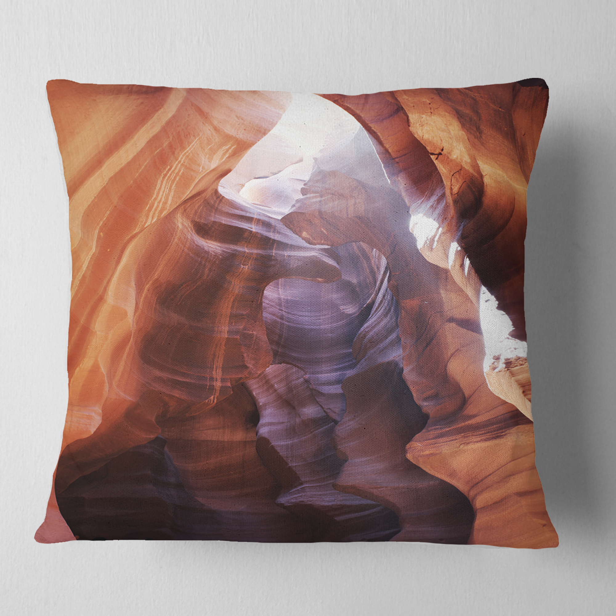 Designart Canyon Antelope with Purple Sunlight - Modern Landscape Printed Throw Pillow - 16x16