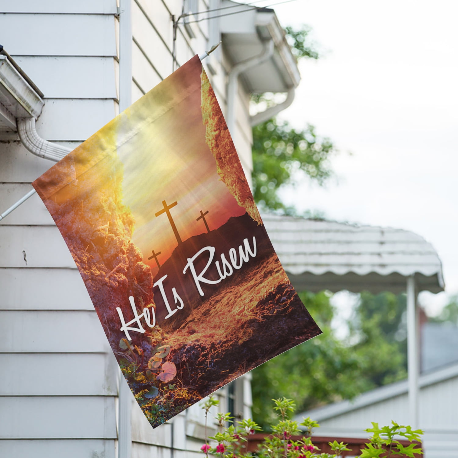 America Forever Easter Cross House Flag 28 x 40 inch Double Sided He is Risen Celebration Religious Cross Small Spring Holiday Seasonal Easter Day Flags for Outdoor Yard Lawn Decoration