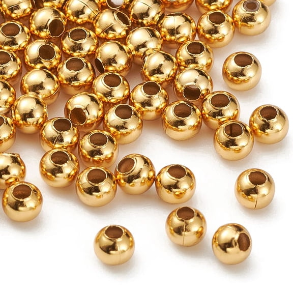 100pcs 304 Stainless Steel Beads Round Real 24K golden Plated 4x3.5~4mm Hole: 1.5mm