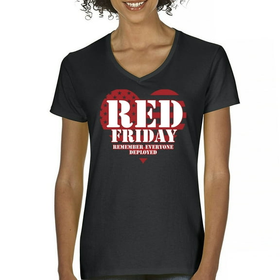 RED Friday Remember Everyone Deployed Women's V-Neck T-shirt Until They All Come Home Military US Flag American Patriot Tee