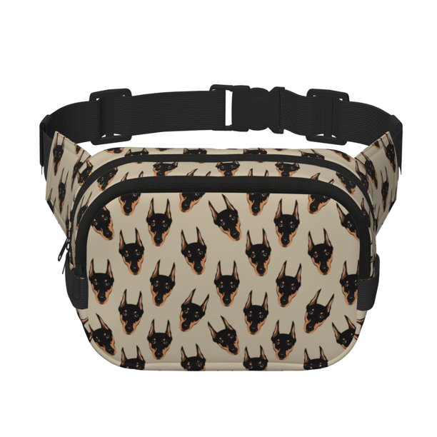 Fotbe Cute Black Dog Cangurera Cuadrada con Estampado de Doble Capa, Bolsa de Cintura Ajustable Mini para Hombres y Mujeres