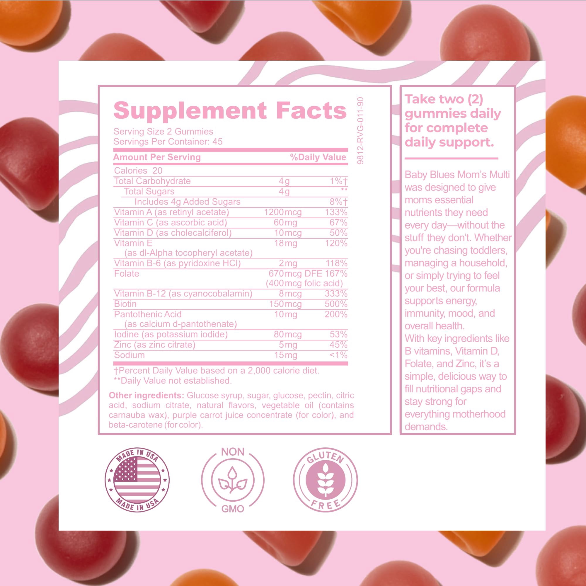 Baby Blues Multivitamin for Women, Daily Gummy Vitamins for Postpartum, Pregnancy and Breastfeeding, 90 Count