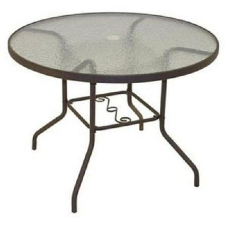 Patio Table Round Glass Rio Brands PTS40-TS Sienna Collection Patio Dining Table, Dark Brown Steel & Glass, 40-In. Round ()
