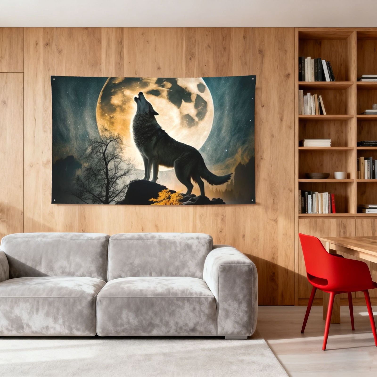 Wolf Full Moon Howling Four Hole Decorated Banner Flag for Garden Yard Home Decoration Indoor Outdoor 4x6 Ft