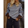 thumbnail image 6 of Women's Oversized Crew Neck Sweater Long Sleeve Knit Pullover Cozy Fall Tops Casual Loose Knitwear Blue L, 6 of 10