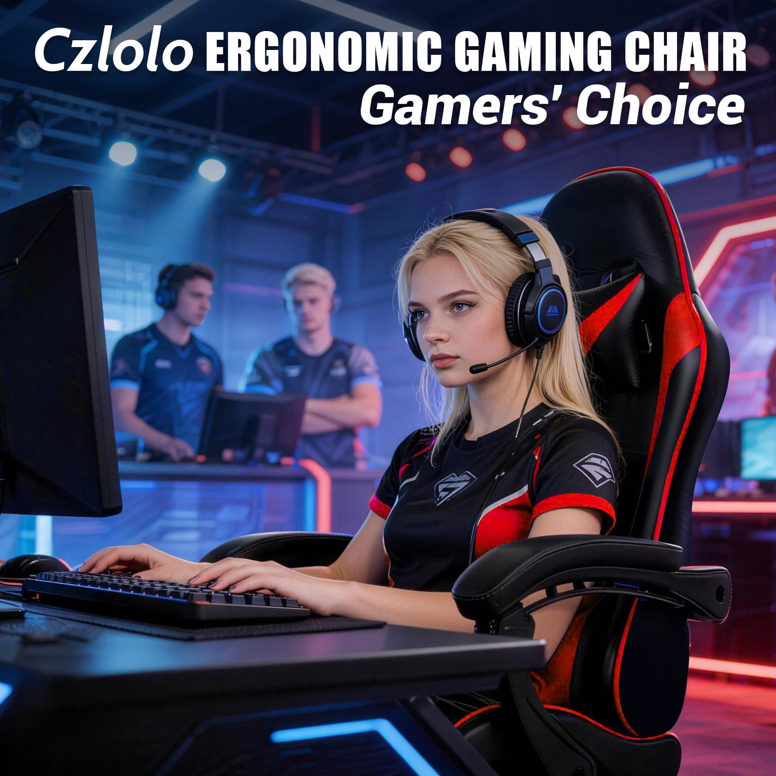 Czlolo Gaming Chair, Lumbar Massager Game Chairs, High Back Reclining, with Headrest Gamer Office Chair.(Red)