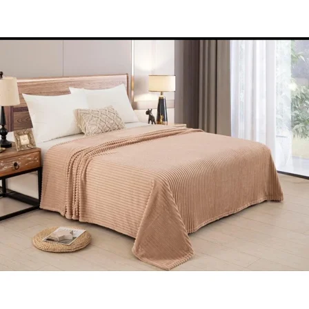 Queen Size Solid Camal Color Jaqcuard Flannel Blanket Super Soft And Warm