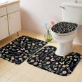 thumbnail image 4 of Spring Flowers Bathroom Rugs Set Watercolor Pink White Floral Leaf Butterfly Dragonfly Black Non Slip Absorbent Bath Mats 3 Piece Set, U-Shaped Floor Mat, Toilet Seat Cover Small Size, 4 of 9