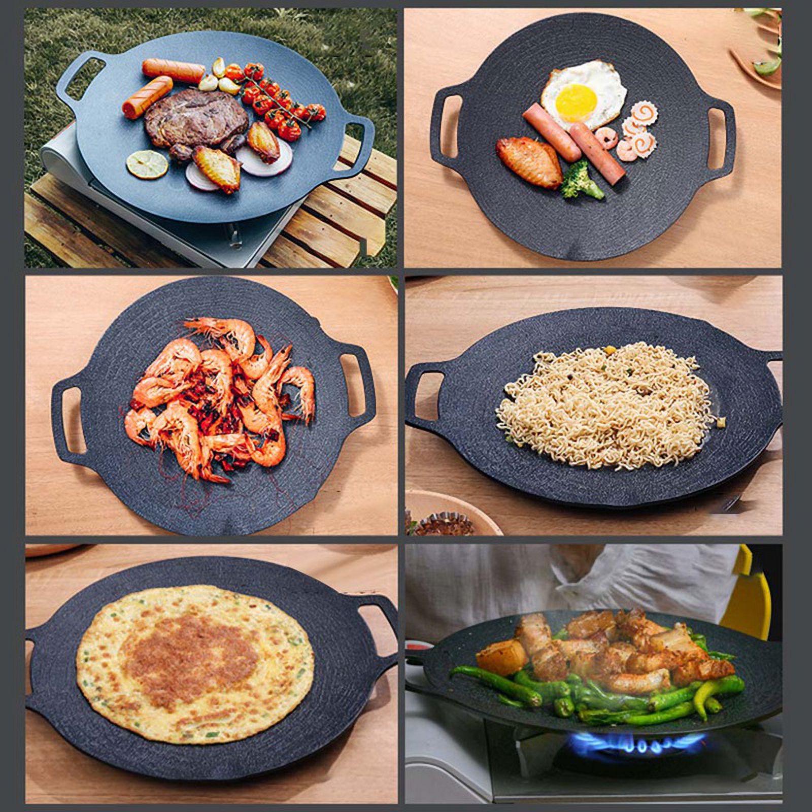 38Cm Thick Cast Iron Frying Pan Flat Pancake Griddle Non-Stick Bbq Grill Induction Cooker Open Flame Cooking Pot