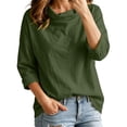 thumbnail image 3 of Womens Cowl Neck Cotton Linen Tops Casual Trendy Lightweight Fall Long Sleeve Loose Fit Blouse Green 2XL, 3 of 8