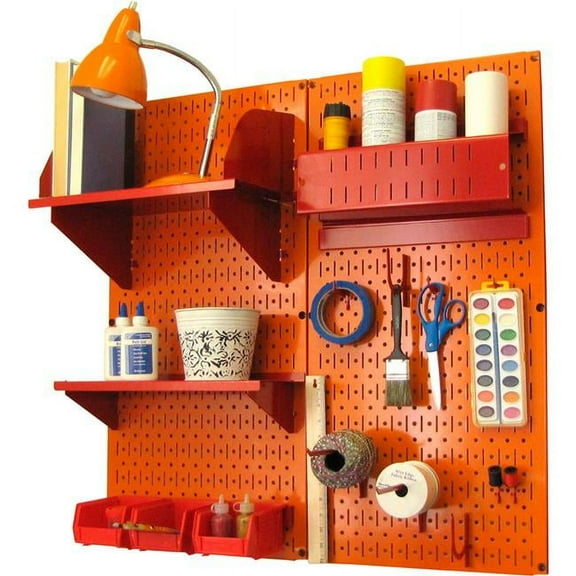Pegboard Hobby Craft Organizer Storage Kit, Orange & Red - 32 x 32 x 9 in.