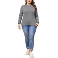 thumbnail image 2 of GRACE & GRANDEUR Chandail Grande Taille pour Femmes Manches Longues Col Rond T-Shirts Automne 2024 Tricot Décontracté Basique Tee Tops Gris 1X, 2 of 5