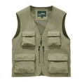 thumbnail image 2 of BiZtdJrK Men Big and Tall Solid Vest Loose Fit Lightweight Sleeveless Cargo Vests Outdoor Hiking Travel Golf Vest with Pockets Back To College Sales Khaki XL, 2 of 5