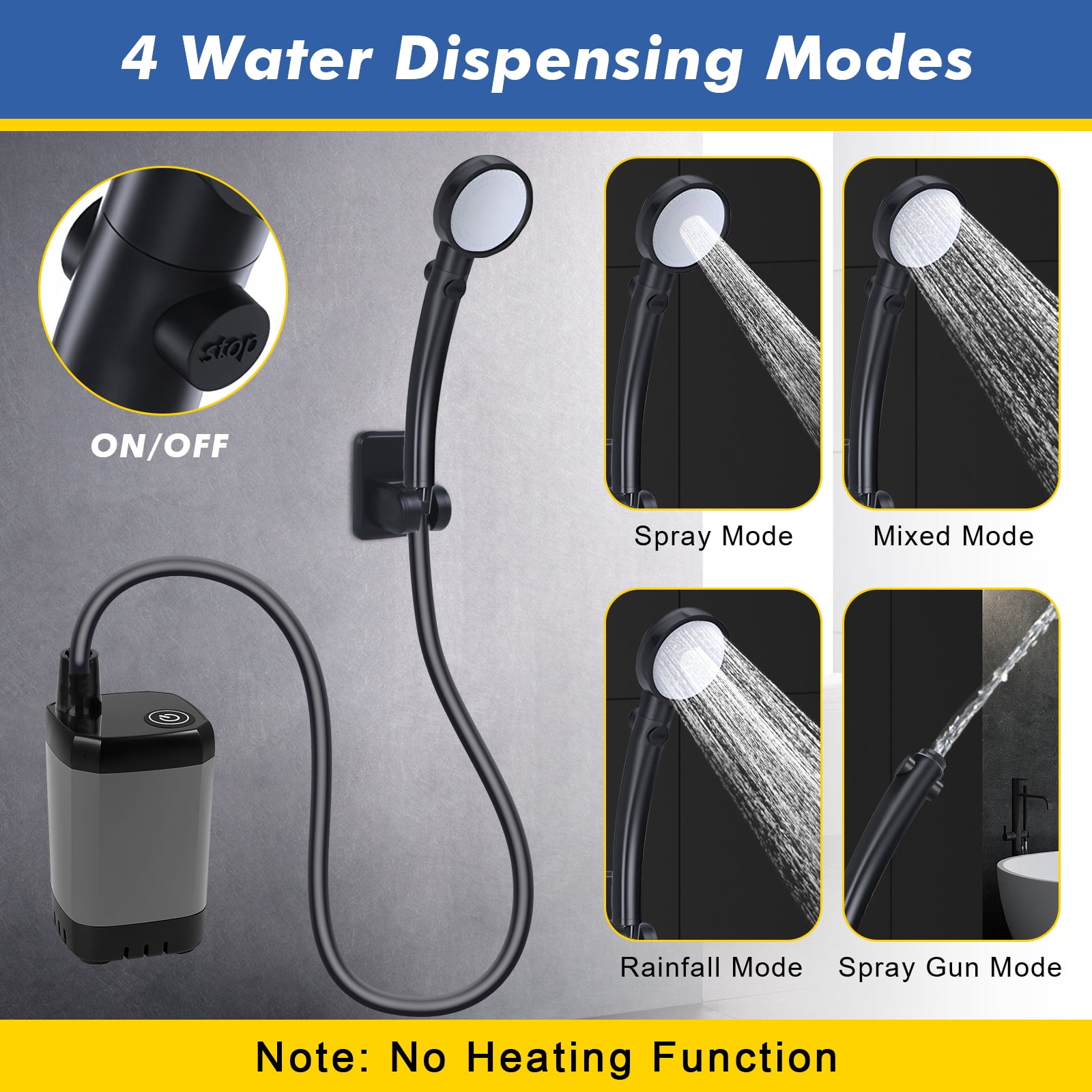 Fohil Upgrade Portable Camping Shower, 6000mAh Outdoor Electric Shower Rechargeable Pump with Intelligent Digital Display