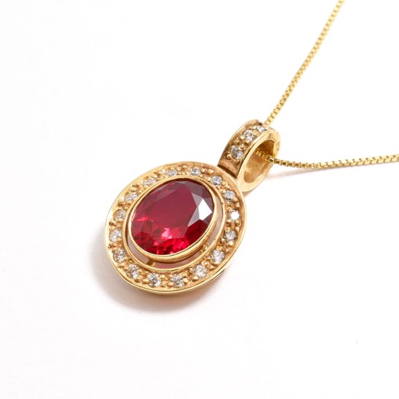 GemEmoprium Round Pendant Red Ruby Gemstone Necklace 925 Sterling, Silver