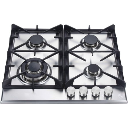 K&H 4 Burner 24 Inch Built-in LPG Gas Stove Top Stainless Steel Surface Cast Iron Cooktop UL / ETL Certified 4-24-SSW-LPG