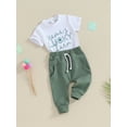 thumbnail image 4 of Qtinghua Infant Toddler Baby Boy St. Patrick's Day Outfits Short Sleeve Letter Print T-shirt with Long Pants Outfits White 0-6 Months, 4 of 9
