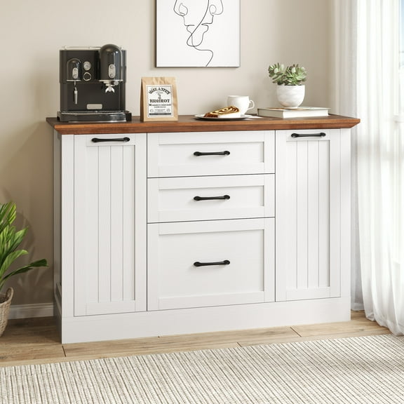 Dextrus 47'' Buffet Sideboard Cabinet with 5 Drawers, Farmhouse Kitchen Storage Cabinet for Kitchen Dining Living Room, White