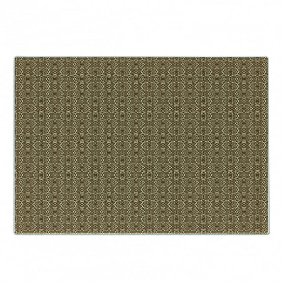 Victorian Cutting Board, Ornamental Swirls and Curves Vintage Inspirations Medieval Baroque Pattern, Decorative Tempered Glass Cutting and Serving Board, Small Size, Brown Pale Yellow, by Ambesonne