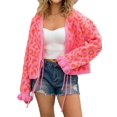 thumbnail image 2 of Women'S Fuzzy Leopard Print Sweater Long Sleeve Lace-Up Knit Crochet Long Sleeve Cardigan Rose Red S, 2 of 9