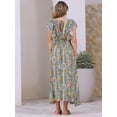 thumbnail image 3 of DARING DIVA Floral V Neck Shirred Elastic Waist Split Flowy Long Dress S Multicolor, 3 of 6