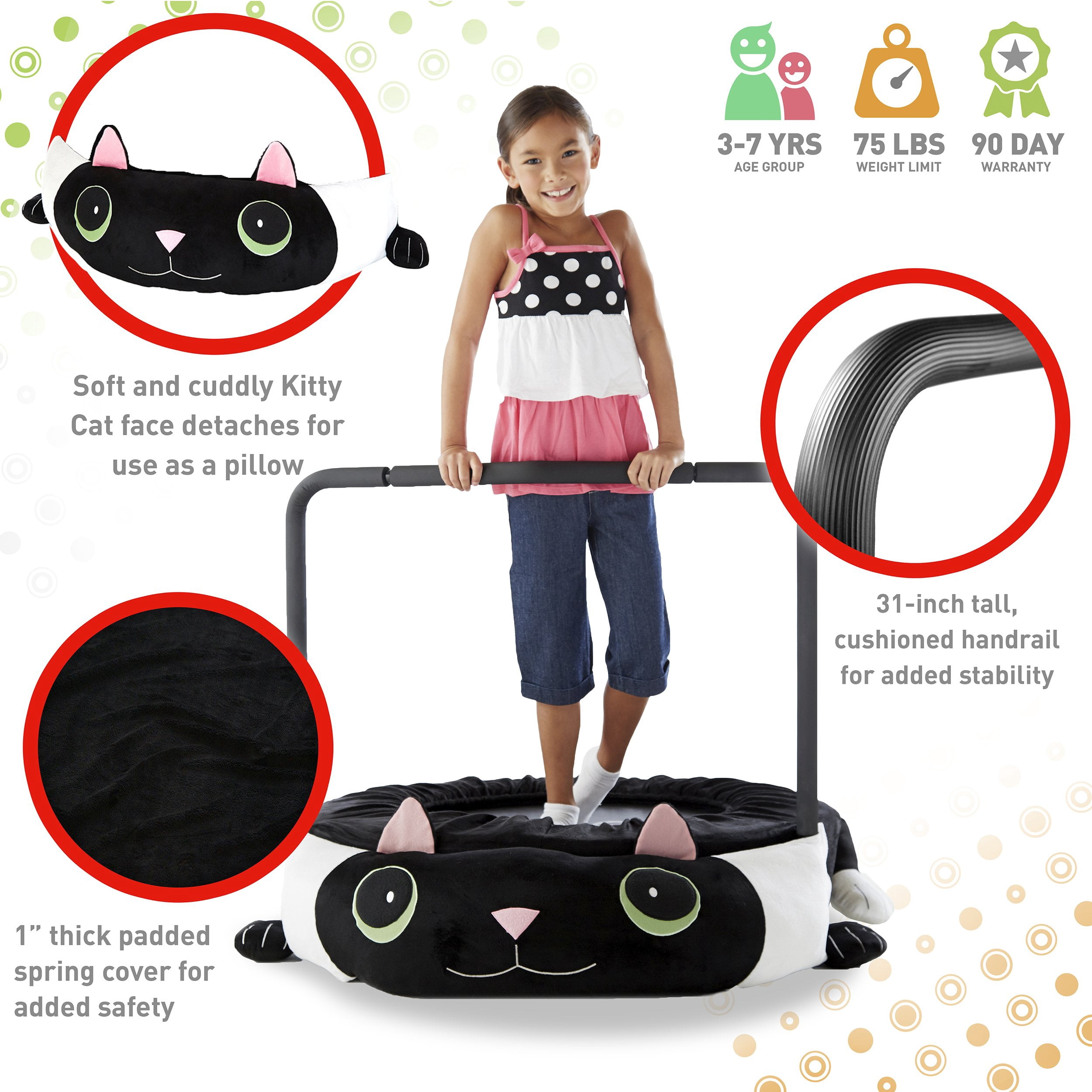 Pure Fun 36-inch Kitty Cat Plush Jumper Kids Trampoline with Handrail