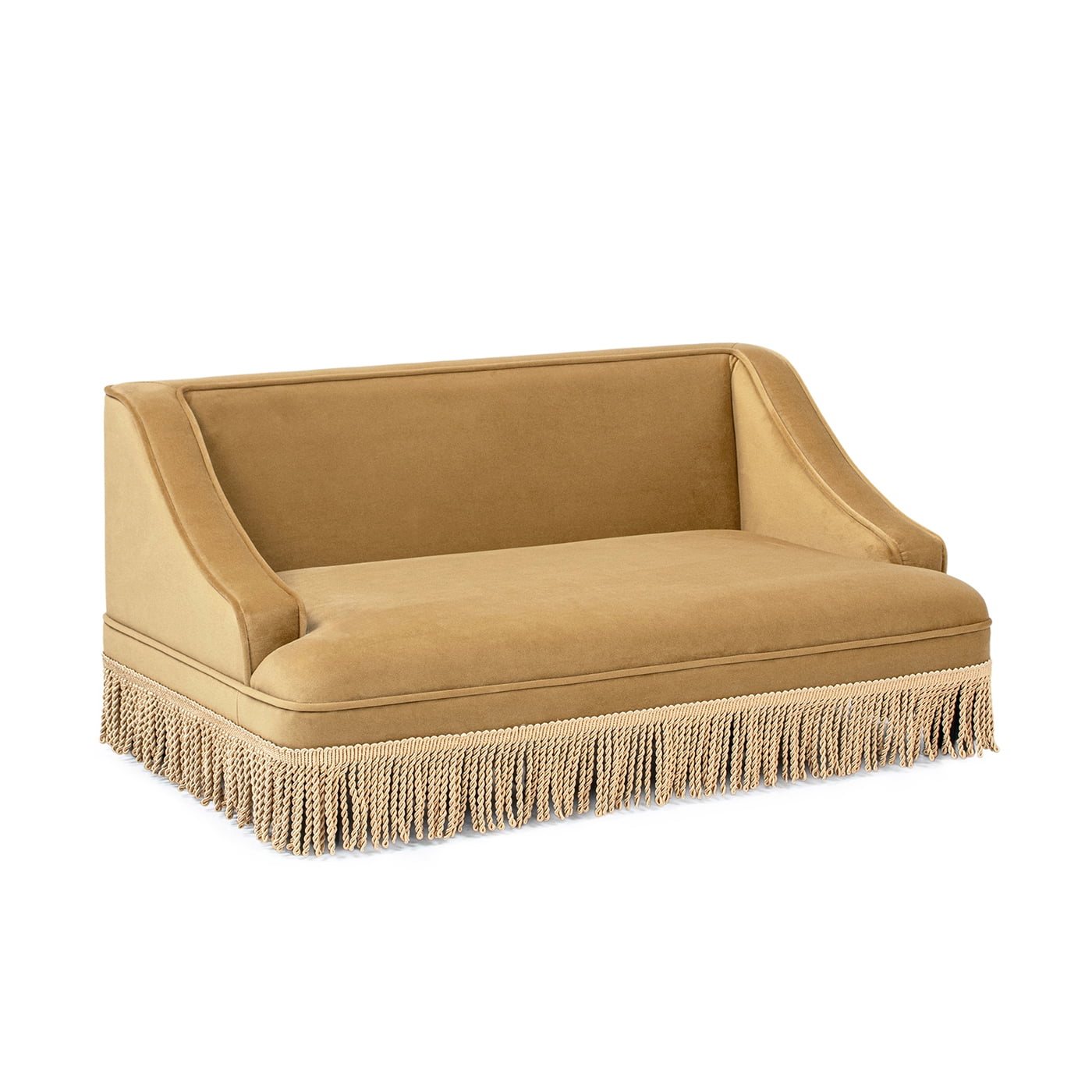 33" Medium Princess Pet Bed Sofa with Fringe Skirt, Gold Yellow Performance Velvet