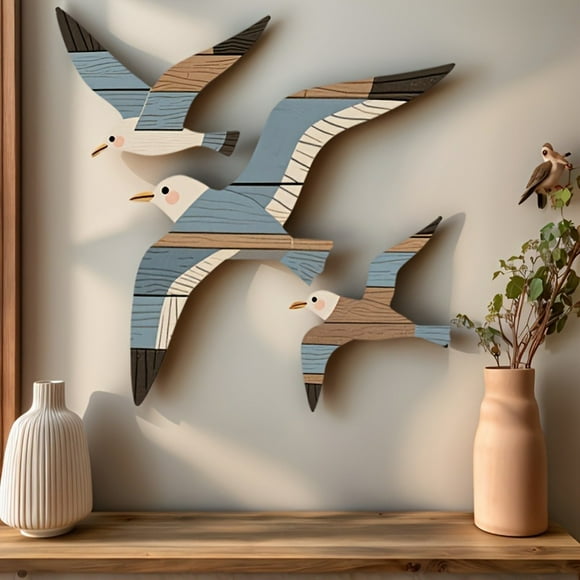 Chmadoxn Home Decor, Room Decor, Wall Decor Wooden Wall Seagull Pendant Decor Set 3 Piece Home Bedroom Oceans Birds Classic Wall Art Decour Wooden seagull ornament