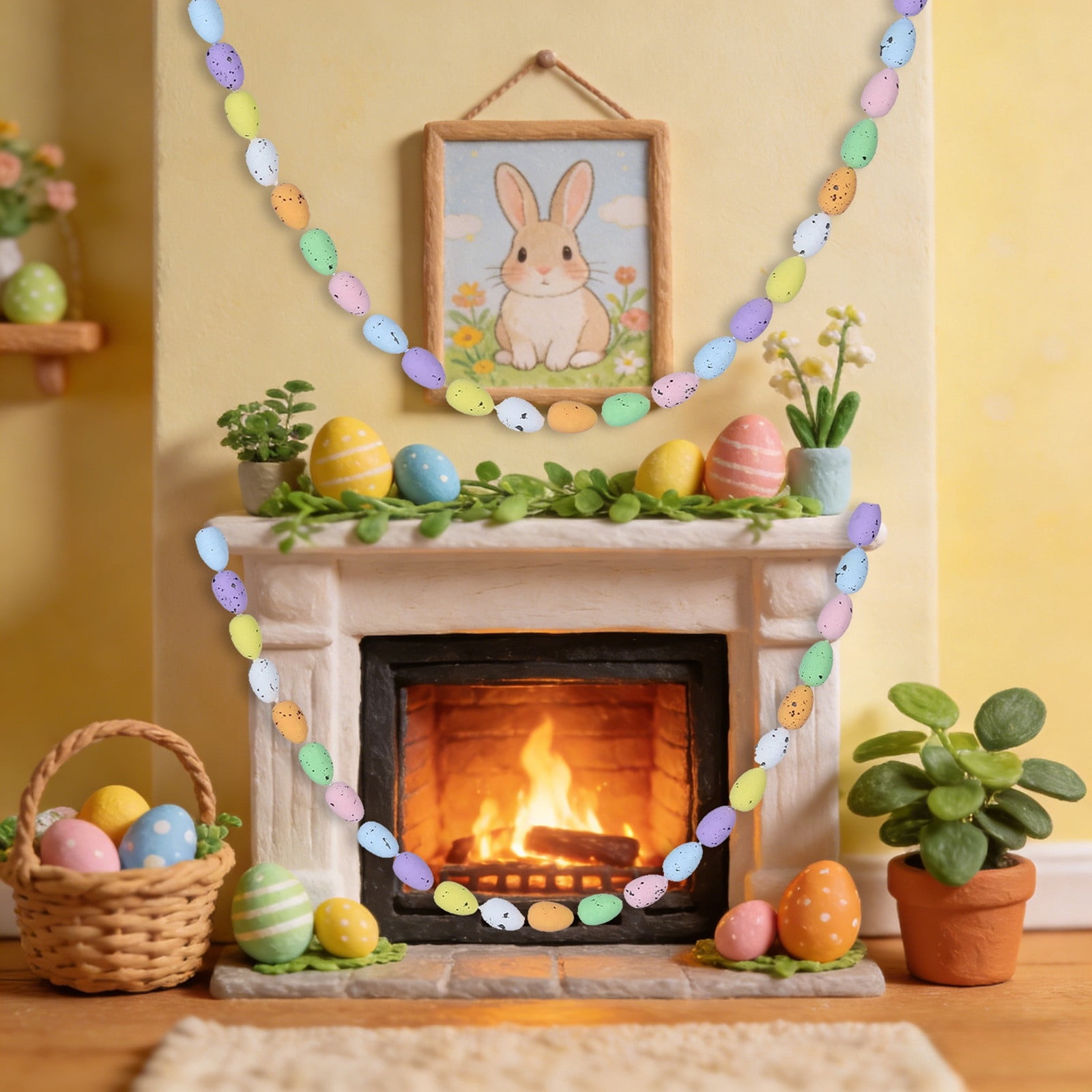 Colorful Easter Foam Egg Hanging Garland, 3.9ft Spring Party Decorative Banner for Home Wall Mantle Window, Classroom Wedding and Birthday Party Favors Supplies (4 Pcs)