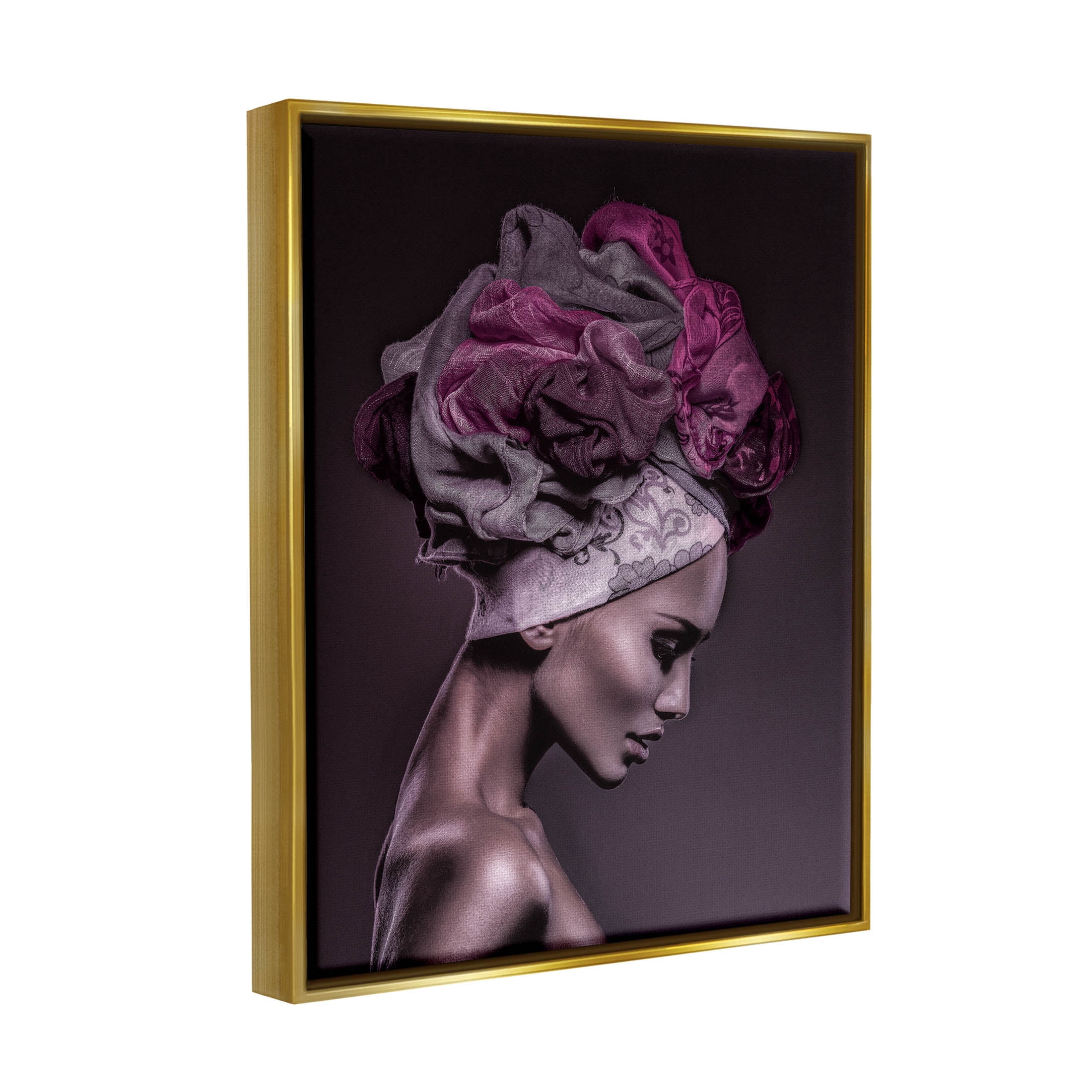 Woman Floral Headwrap Portrait Botanical & Floral Photograph Metallic Gold Framed Art Print Wall Art
