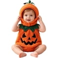 thumbnail image 4 of GiLiling Baby Plush Halloween Pumpkin Romper with Accessories, Graphic Print, Soft Plush Fabric, Kids Halloween Holiday Party Wear, 4 of 7
